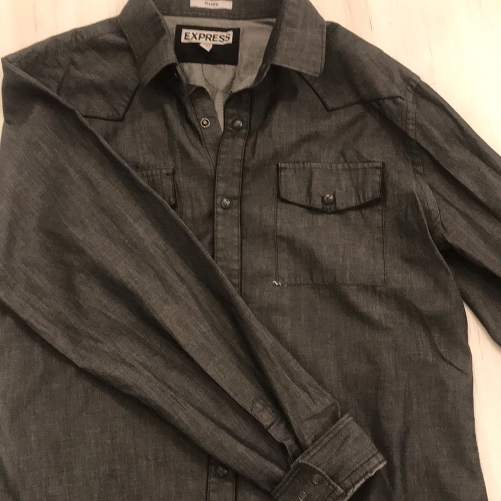 Express Dark Gray Button Down Shirt - image 3
